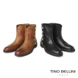 【TINO BELLINI 貝里尼】義大利進口牛皮金屬釦飾微V型靴口中筒短靴FWNT0018(黑)