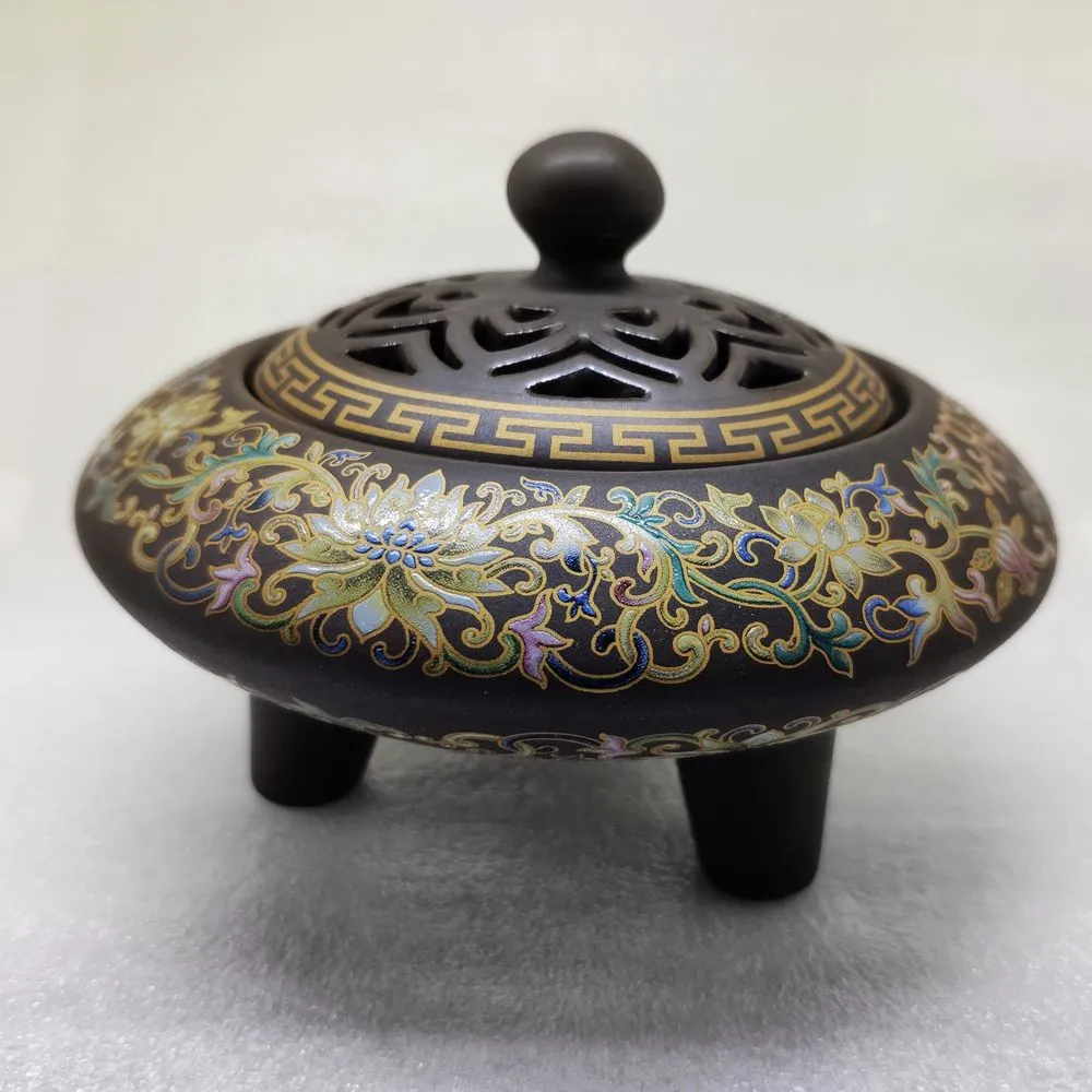 【盛硯莊佛教文物】彩繪三彩鼎瓷爐(1111 大特价)