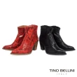 【TINO BELLINI 貝里尼】義大利進口牛漆皮蛇紋高跟短靴FPO0001(黑)