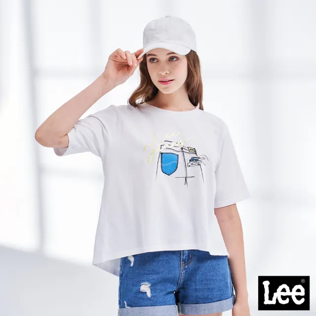 【Lee 官方旗艦】女裝 短袖T恤 / 牛仔後口袋印花 經典白 季節性版型(LL210171K14)