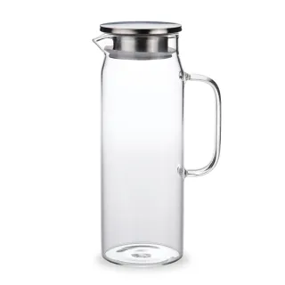 【Caldo 卡朵生活】直筒不鏽鋼蓋耐冷熱玻璃水壺1.4L