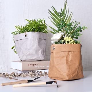 【Meric Garden】北歐風可水洗可折疊牛皮紙收納袋/花盆套 2色任選(收納袋 收納籃 小物收納 收納用品)
