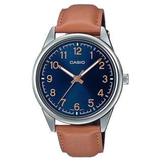 【CASIO 卡西歐】指標錶 皮革錶帶 藍 生活防水 礦物玻璃(MTP-V005L-2B4)