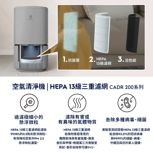 【Electrolux 伊萊克斯】極適家居300/Flow A3 專用HEPA13級抗菌濾網組(EFFCLN2)