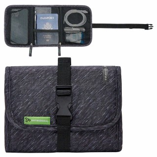 【Travelon】扣式3C線材收納包 斜紋黑 / 旅遊 電子用品 零錢小物 收納袋