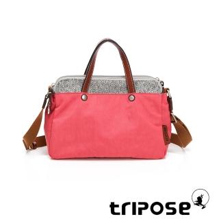 【tripose】漫遊系列巖紋雙拉鍊手提斜揹包(晨曦紅)