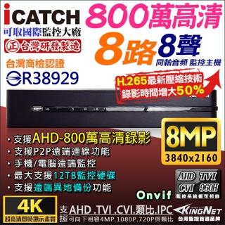 【KINGNET】KMQ-0825EU-K 可取 8路 監控主機 8MP 800萬 手機遠端(DVR 向下相容 1080P)