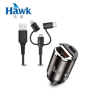【Hawk 浩客】30W雙孔車充+MFI線特惠組(01-AMG370TI)