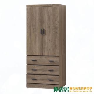 【綠活居】查莫 時尚2.5尺二門三抽衣櫃/收納櫃