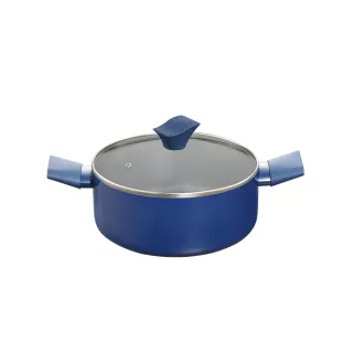 【BLACK HAMMER】璀璨藍超導磁不沾雙耳湯鍋24cm-附鍋蓋(贈環保飯碗兩入組-顏色隨機)