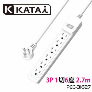 【katai】3孔1開關6插座MIT臺灣製造延長線270cm(PEC-31627)