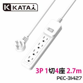 【katai】3孔1開關4插座MIT臺灣製造延長線270cm(延長線 PEC-31427)