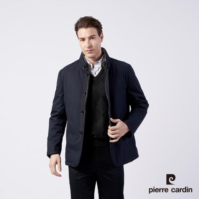 【pierre cardin 皮爾卡登】商務休閒 男款 進口素材 獺兔毛立領防風羽絨外套-丈青色(5185702-39)