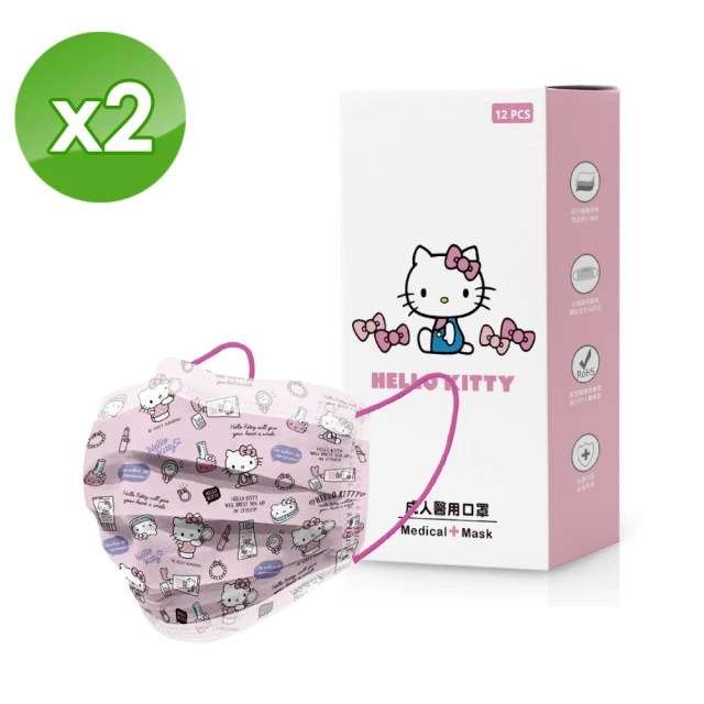 南六 成人醫用口罩-HELLO KITTY 彩妝風2盒組(12入/盒)