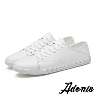 【Adonis】真皮板鞋 平底板鞋 兩穿板鞋/真皮兩穿法設計百搭時尚休閒板鞋-男鞋(白)