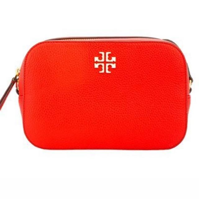 【TORY BURCH】紅色皮革立體大T LOGO單拉鍊小款斜背相機包