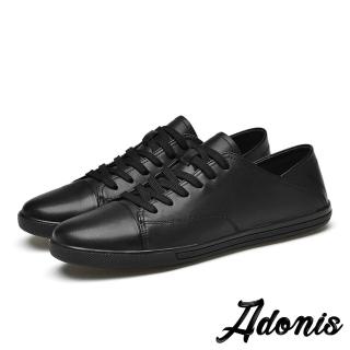 【Adonis】真皮板鞋 平底板鞋 兩穿板鞋/真皮兩穿法設計百搭時尚休閒板鞋-男鞋(黑)