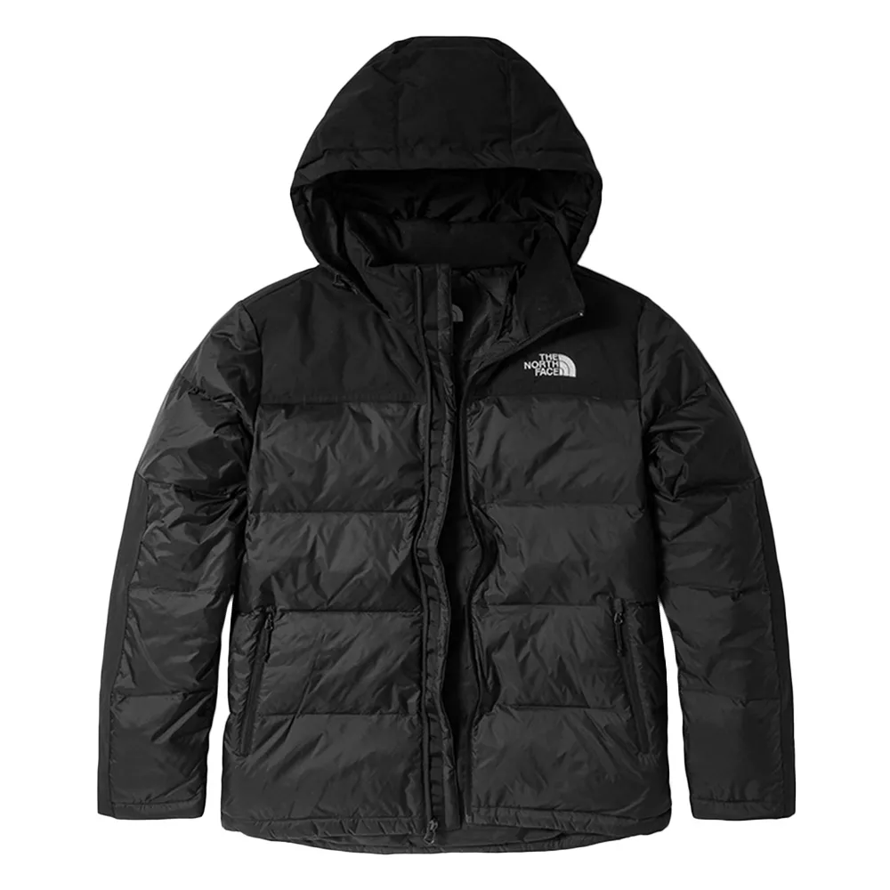 【The North Face 官方旗艦】北面男款黑色DWR防潑水保暖連帽羽絨外套｜4U82JK3(550蓬鬆度)