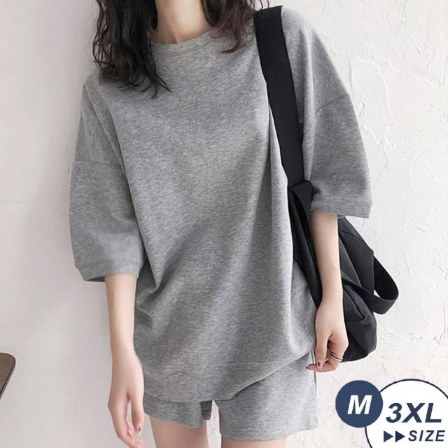 【LANNI 藍尼】★簡約寬鬆居家休閒短褲兩件套(套裝/五分袖/居家/休閒)