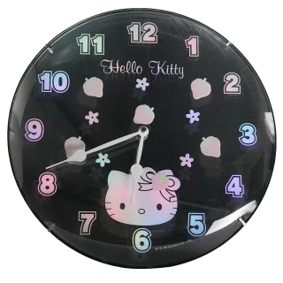 【TDL】HELLO KITTY凱蒂貓LED七彩變色廣角鏡面壁掛時鐘 976141(平輸品)