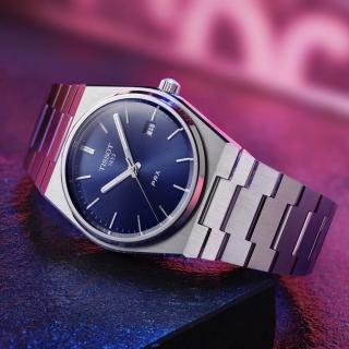【TISSOT 天梭 官方授權】PRX 系列 70年代復刻石英錶-銀x藍/40mm 母親節 禮物 送禮(T1374101104100)