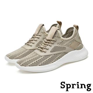 【SPRING】厚底休閒鞋 休閒鞋/潮流透氣飛織織帶拼接時尚休閒運動鞋-男鞋(沙)