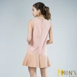 【MON’S】修身剪裁粉色羊皮連身洋裝