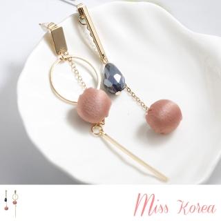 【MISS KOREA】不規則幾何金屬流蘇寶石布球造型耳環