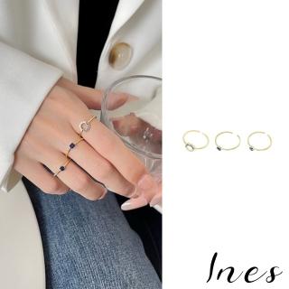 【INES】韓國設計時尚感微鑲藍色鋯石造型開口戒3件戒指套組