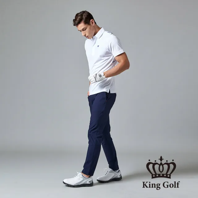 【KING GOLF】立體剪裁修身彈性休閒長褲(丈青)