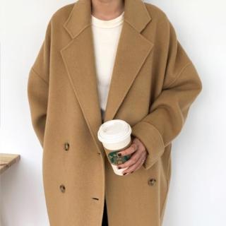【Pure 衣櫃】韓劇女主排扣中長款加厚毛呢大衣外套(簡約/氣質/百搭/KDC-6985)