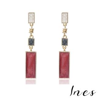 【INES】典雅復古彩方形色塊造型耳環