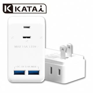 【katai】2孔3插座雙USB埠MIT臺灣製造電源轉接頭(USB延長線 PU-23U2W)