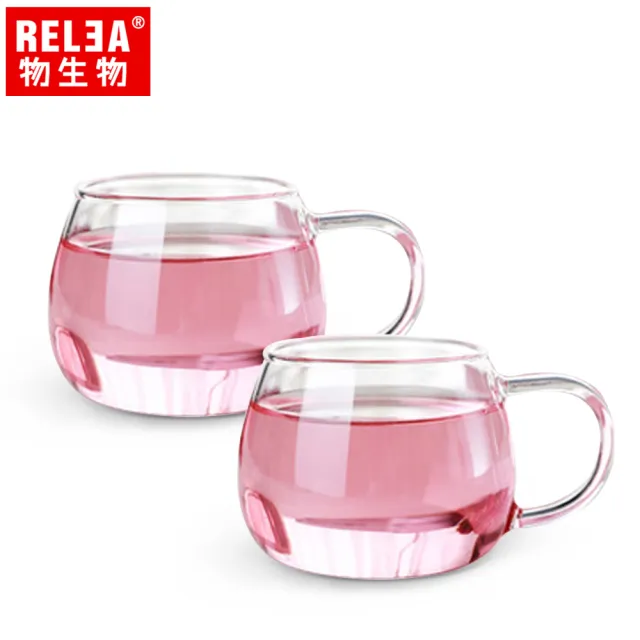 【RELEA 物生物】小花耐熱玻璃杯(2入組)