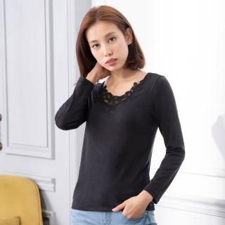 【Wacoal 華歌爾】健康蘭姿-石墨烯 M-LL刺繡花片長袖保暖衣 LT294621BL(優雅黑)