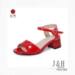 【J&H collection】魚嘴設計一字扣中高粗跟涼鞋(現+預  米色 / 紅色 / 黑色)