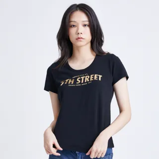 【5th STREET】女燙金粗體LOGO短袖T恤-黑色