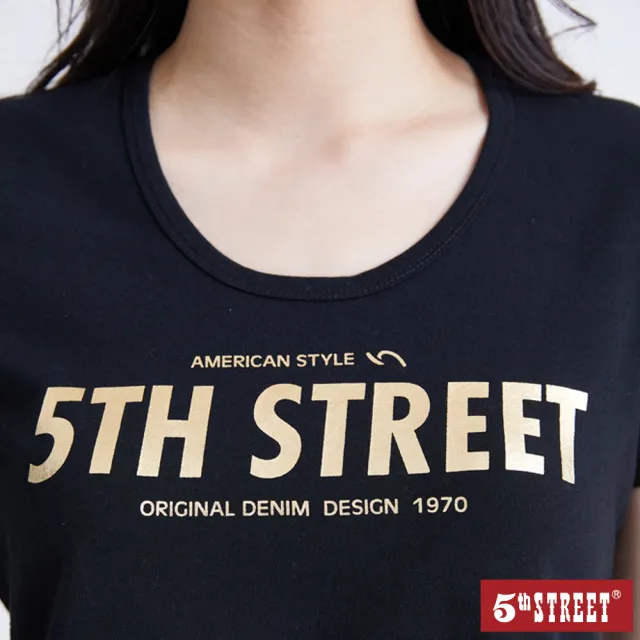 【5th STREET】女燙金粗體LOGO短袖T恤-黑色