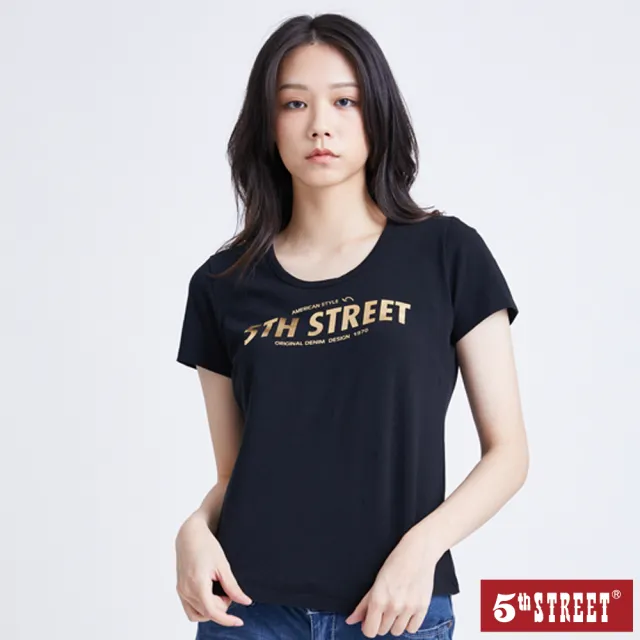 【5th STREET】女燙金粗體LOGO短袖T恤-黑色