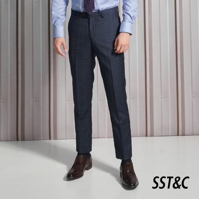 【SST&C】米蘭系列海軍藍格紋修身西裝褲0212110001(換季55折)