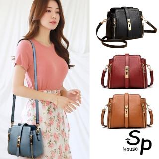 【Sp house】青春潮流全真牛皮側肩斜背女用包(4色可選)