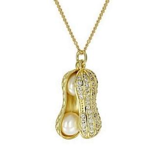 【米蘭精品】現貨+預購 925純銀鍍18K金珍珠項鍊(精美鑲鑽花生造型情人節生日聖誕節交換禮物女飾品73dh1)