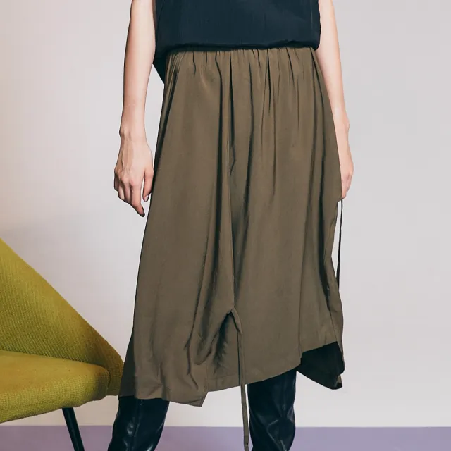 【ICHE 衣哲】Cop.Copine 法國原裝進口抽繩造型長裙-軍綠