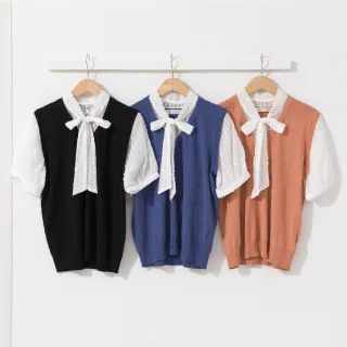 【KiKi】雪紡綁結拼接-女短袖上衣(三色/魅力商品/版型適中)