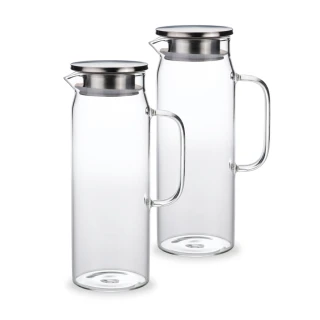 【Caldo 卡朵生活】直筒不鏽鋼蓋耐冷熱玻璃水壺 1.4L(2入組)