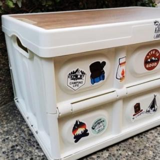 【May shop】送10張露營貼紙+56L木板折疊收納箱雜物收納箱露營可折疊塑膠收納箱收納桌