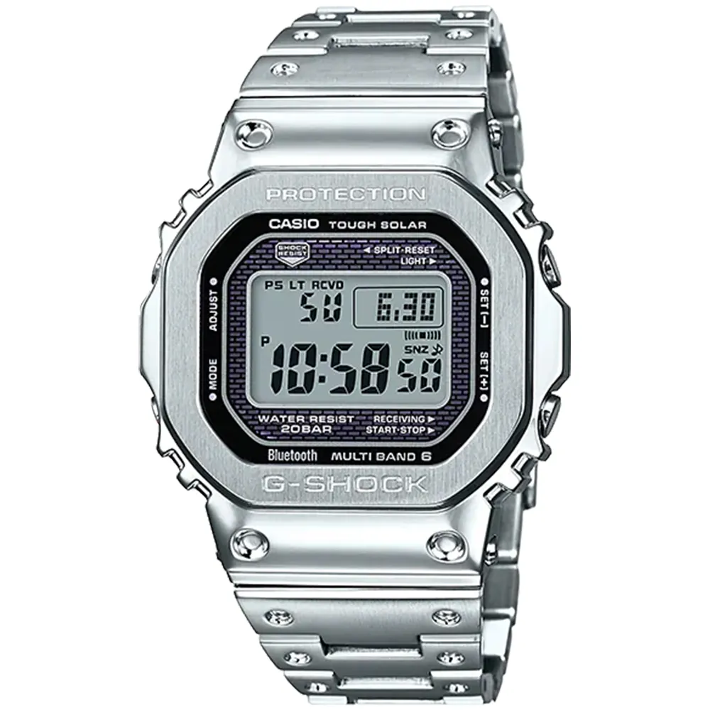 【CASIO 卡西歐】G-SHOCK 太陽能藍牙電波錶-銀 禮物 開學(GMW-B5000D-1)