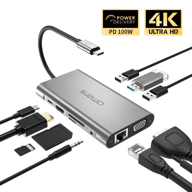 【Omars】OMHUBGY10PLX 十合一 Type-C HUB集線器(Type-C PD/HDMI 4K/VGA)