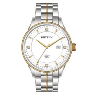 【RHYTHM 麗聲】城市生活品味日期顯示石英女錶腕錶(金/不鏽鋼錶帶)