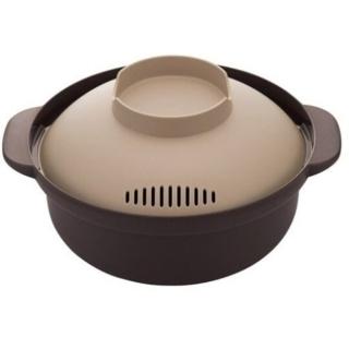 【小禮堂】Inomata 日本製 雙耳微波調理碗 附蓋 料理碗 拉麵碗 火鍋碗 1500ml 《棕》